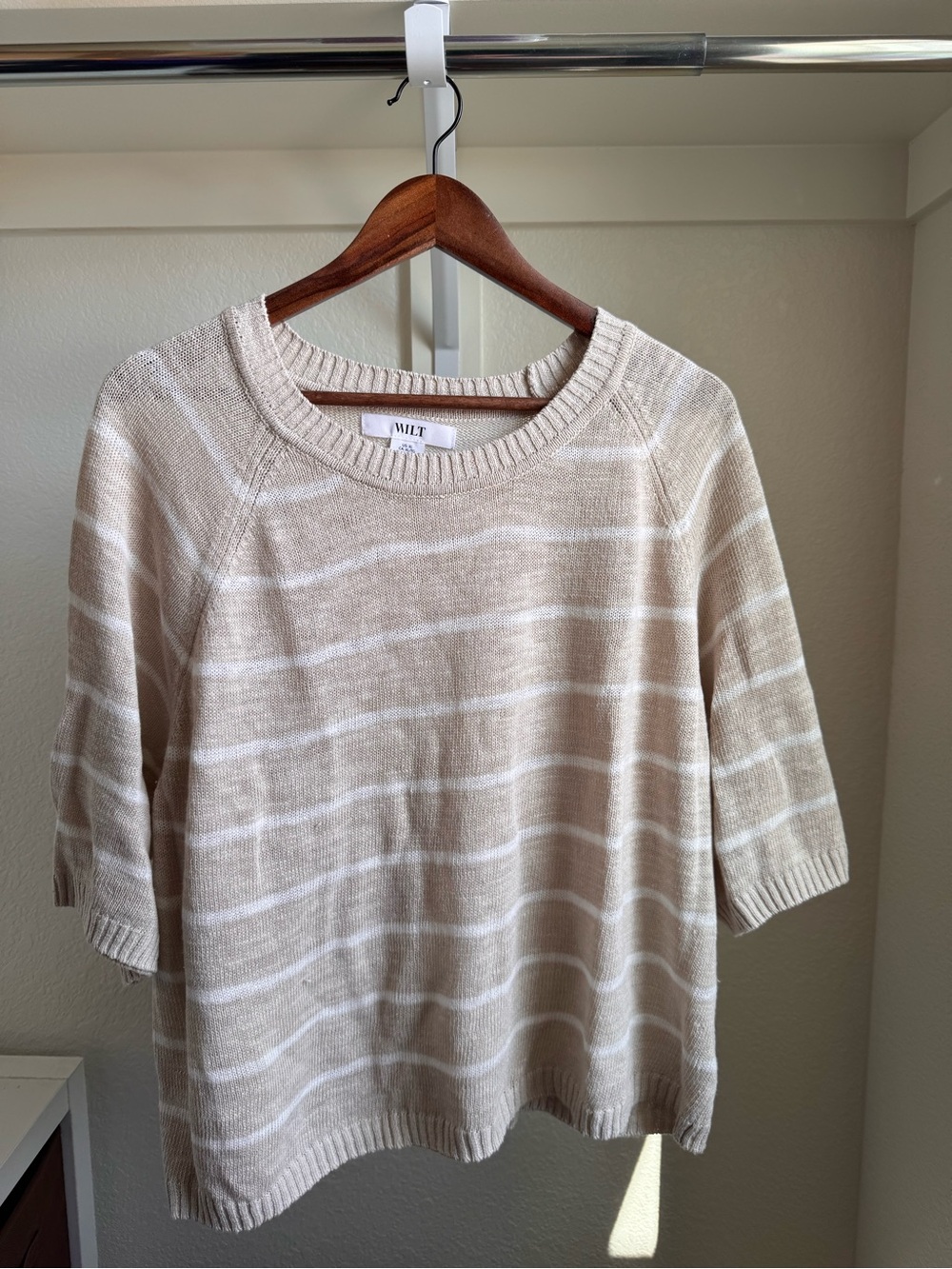 WILT Organic Linen Blend Striped Elbow Sleeve Sweater
